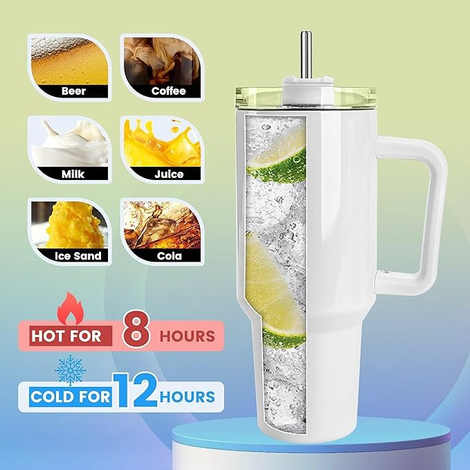 40oz Stainless Steel Tumbler with Handle and a sunflower design