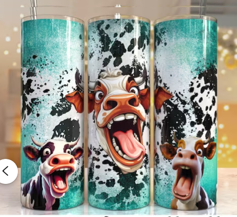20oz Stainless Steel Tumbler with lid and Straw in "Funny Cow 2" Design