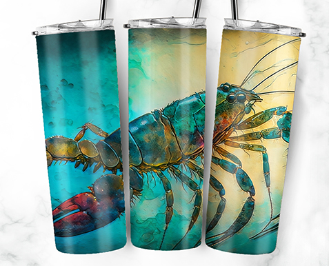 20oz Stainless Steel Tumbler with lid and Straw in "Lobster Inks" Design