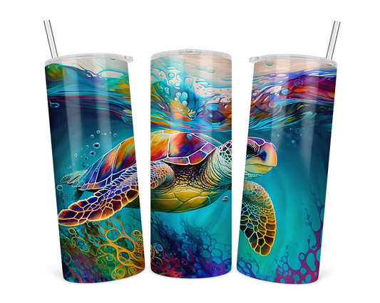 20oz Stainless Steel Tumbler with lid and Straw in "Sea turtle Ink" Design