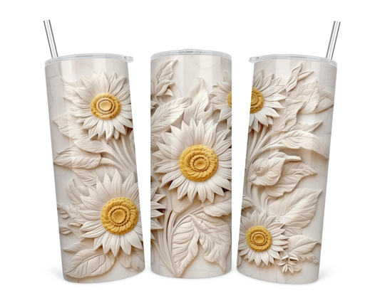 20oz Stainless Steel Tumbler with lid and Straw Designed in 3d Daisy