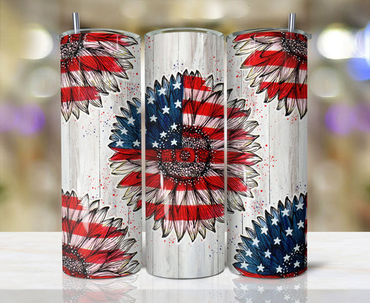 20oz Stainless Steel Tumbler with lid and Straw in "US Sunflower Flag"