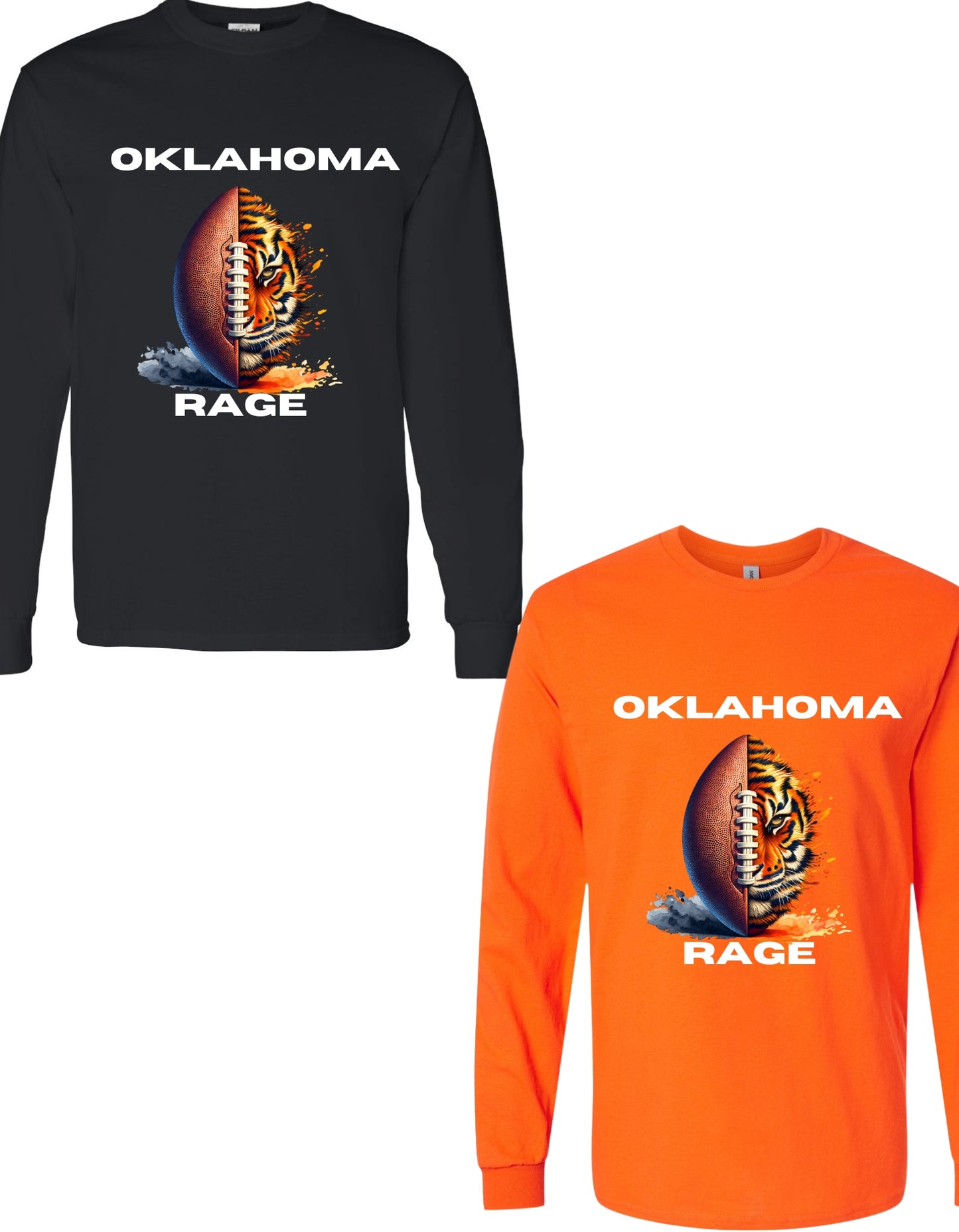 Oklahoma Rage Womans Football Gear " Long Sleeve T-shirt with Tiger-football"