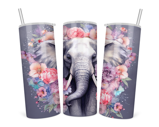 20oz Stainless Steel Tumbler with lid and Straw in "Elephant Ink" Design