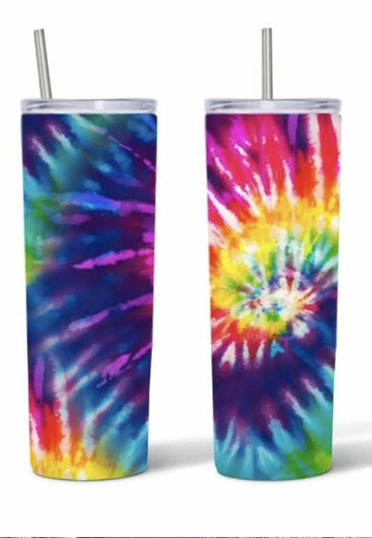 20oz Stainless Steel Tumbler with lid and Straw in "Multi color Tye Dye"