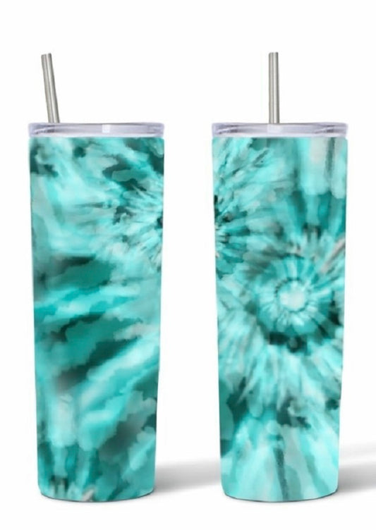 20oz Stainless Steel Tumbler with lid and Straw in "Green Tye Dye"