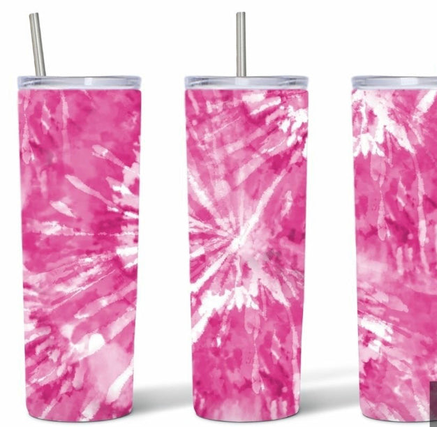 20oz Stainless Steel Tumbler with lid and Straw in "Pink Tye Dye"