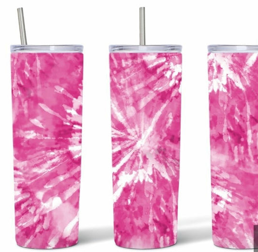 20oz Stainless Steel Tumbler with lid and Straw in "Pink Tye Dye"
