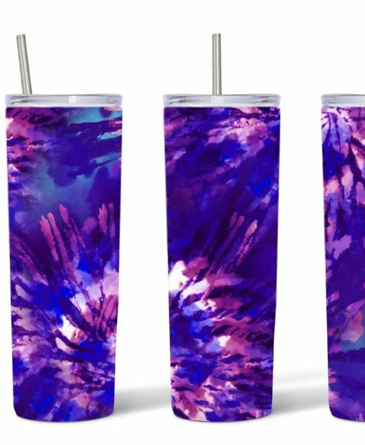 20oz Stainless Steel Tumbler with lid and Straw in "Purple Tye Dye"