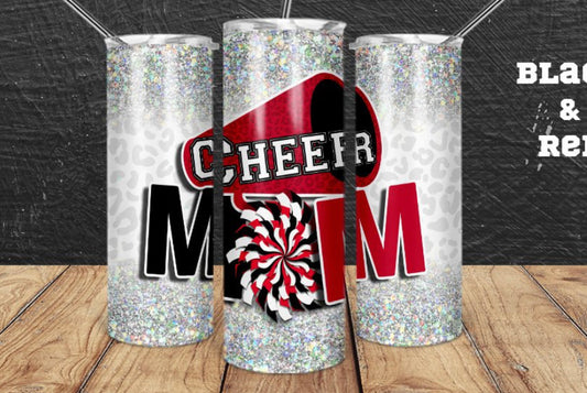 20oz Stainless Steel Tumbler with lid and Straw With "Cheer Mom" Design