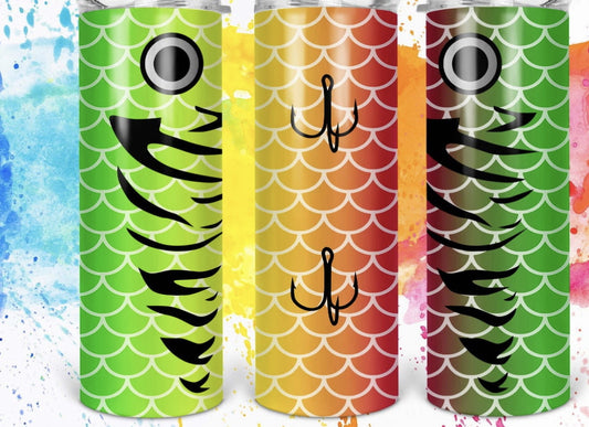 20oz Stainless Steel Tumbler with lid and Straw in "Fishing Lure" Design