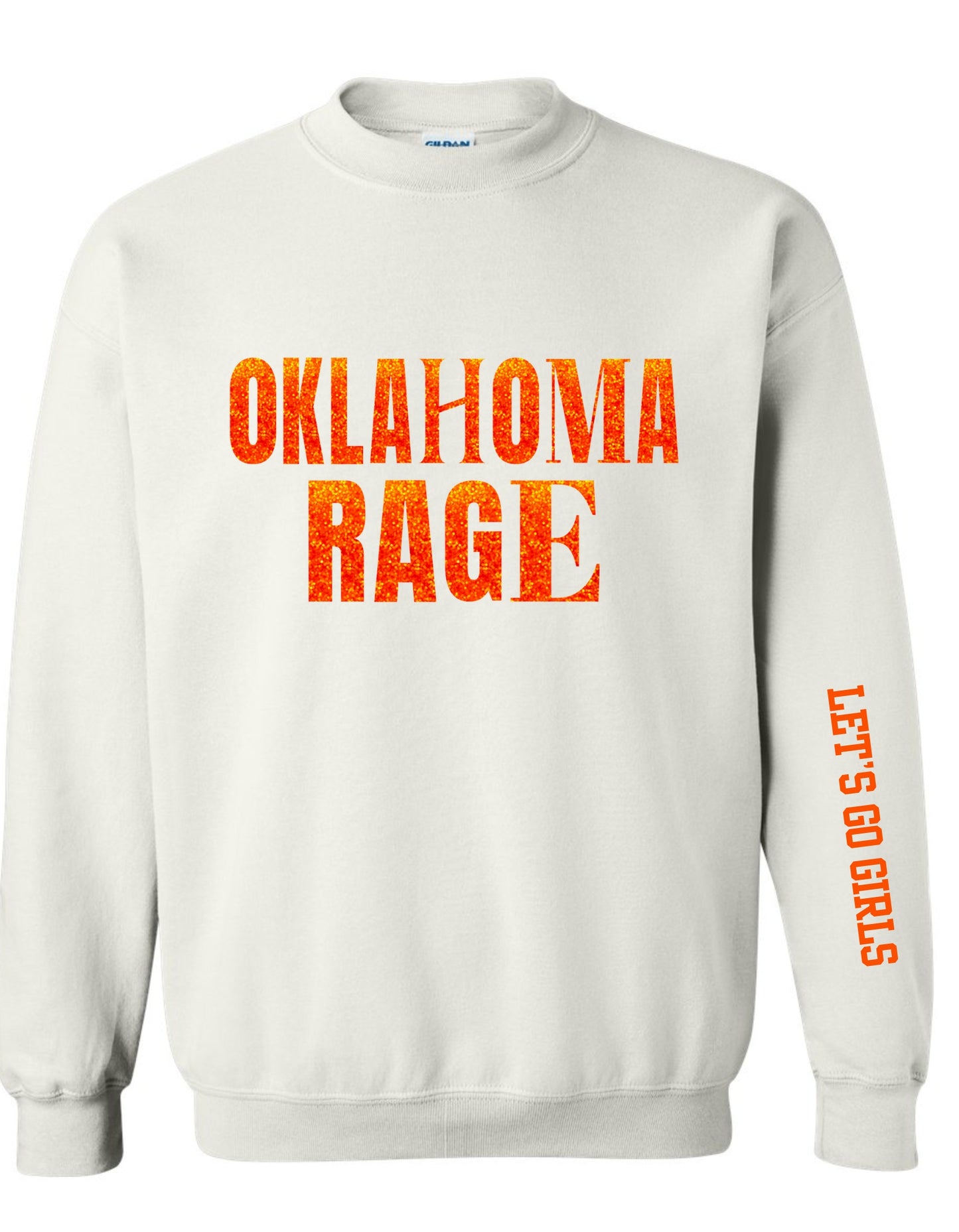 Oklahoma Rage Woman's Football Gear " Orange Glitter" sweatshirt or T-shirt