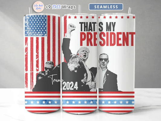 20oz Stainless Steel Tumbler with lid and Straw Designed in That's My President Trump 2024