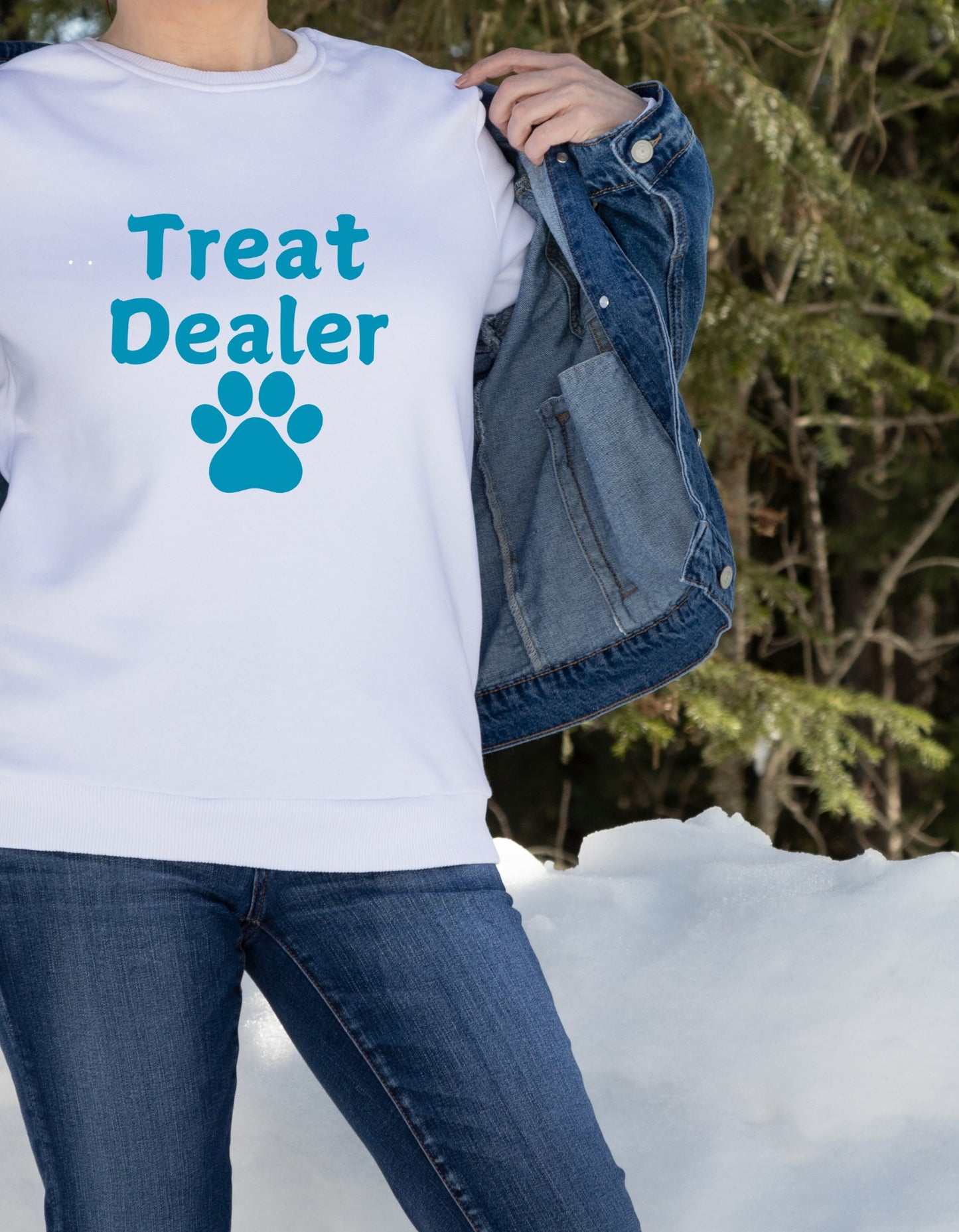 Short Sleeve T-shirt in white or grey or tan with "Treat Dealer and Paw"