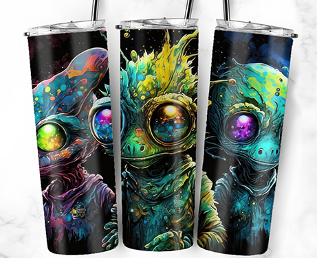 20oz Stainless Steel Tumbler with lid and Straw in "Alien Ink" Design