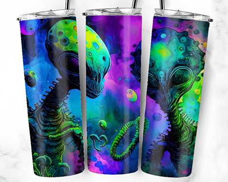 20oz Stainless Steel Tumbler with lid and Straw in "Aliens 2 Inks" Design