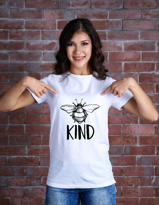 Woman's Crewneck T-Shirt with "Bee Kind" Design