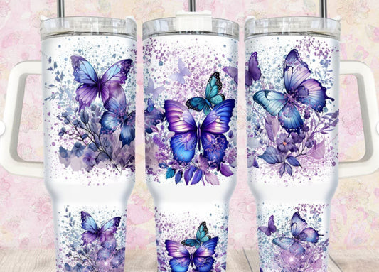 40oz Stainless Steel Tumbler with Butterflies and flowers