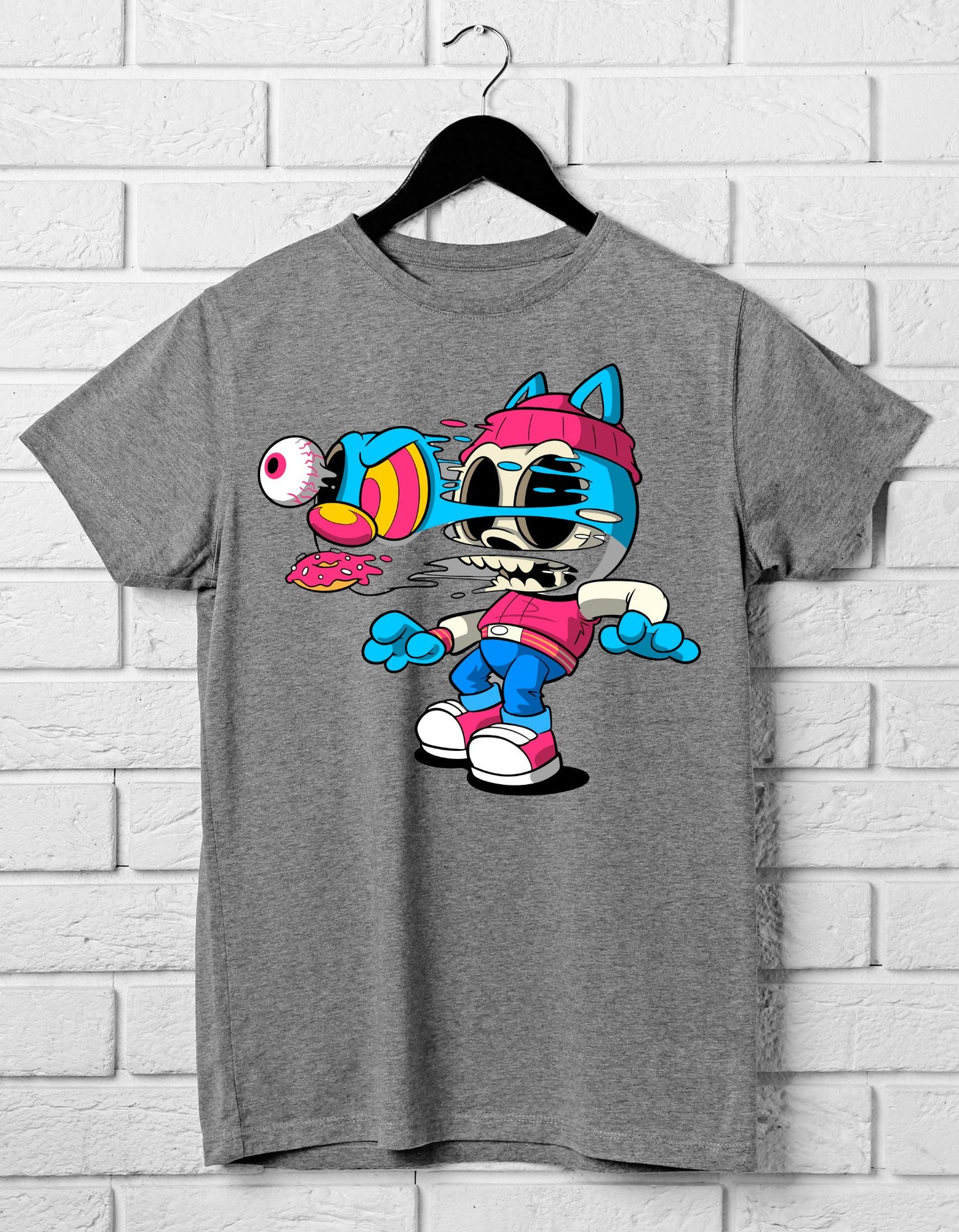 Crewneck T-shirt with Crazy Cat Design