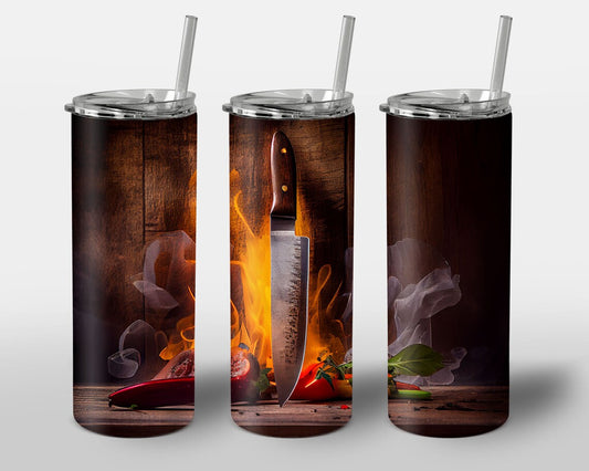 20oz Stainless Steel Tumbler with lid and Straw in "Chef 3" Design