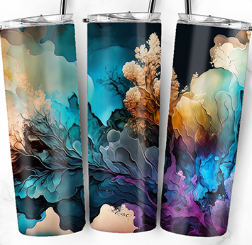 20oz Stainless Steel Tumbler with lid and Straw in "Coral Inks" Design
