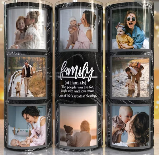 20oz Stainless Steel Tumbler with lid and Straw in "Personalized with 8of your photos of your family"