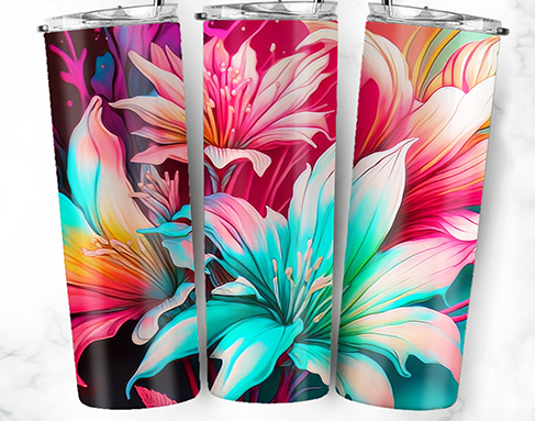 20oz Stainless Steel Tumbler with lid and Straw in "Flowers" Design