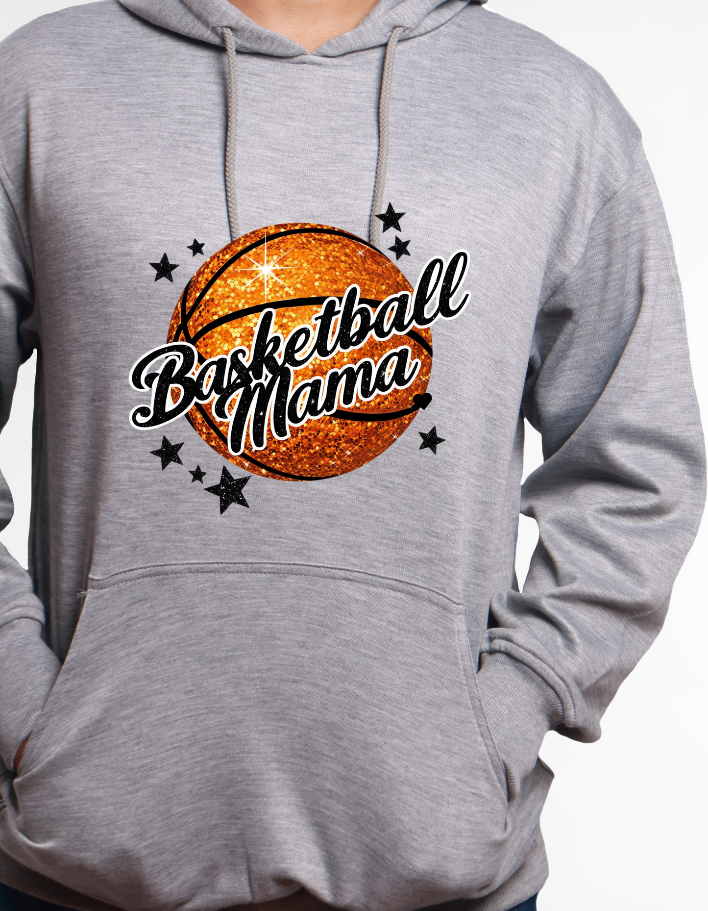 Long Sleeve gray or white hoodie - Basketball Mama - Glitter design