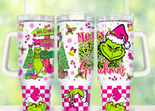 40oz Stainless Steel Tumbler with Grinchy Christmas Theme