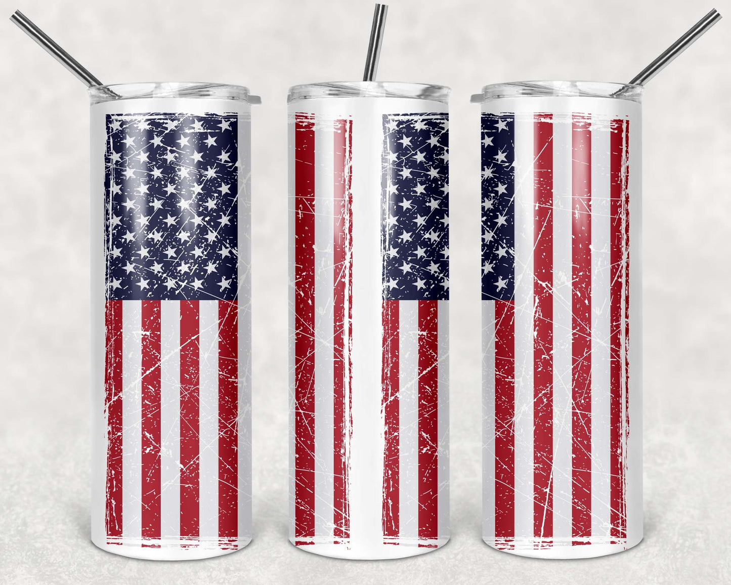 20oz Stainless Steel Tumbler with lid and Straw in "US Grunge Flag"