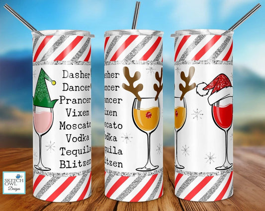 20oz Stainless Steel Tumbler with lid and Straw in "Reindeer Drink" Design
