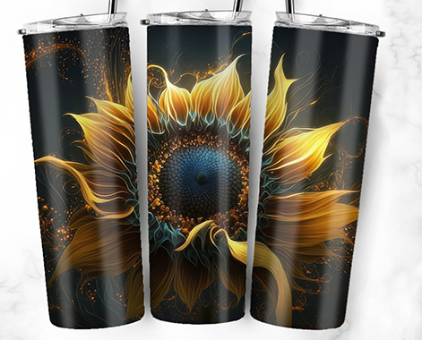 20oz Stainless Steel Tumbler with lid and Straw in "Lg Sunflower Inks"  Design
