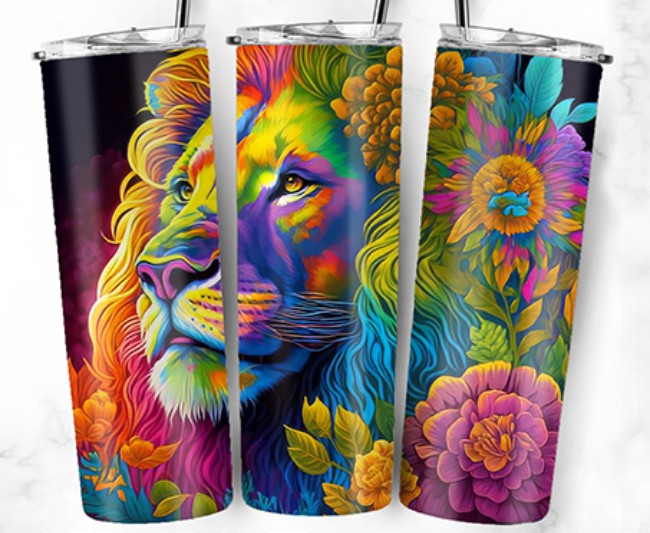 20oz Stainless Steel Tumbler with lid and Straw in "Lion Inks" Design