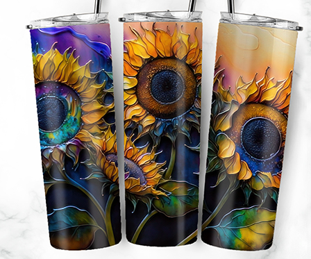 20oz Stainless Steel Tumbler with lid and Straw in "Sunflower Inks"  Design