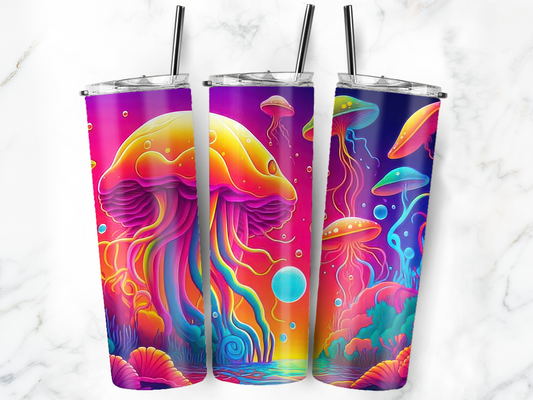 20oz Stainless Steel Tumbler with lid and Straw in "Jellyfish Ink" Design