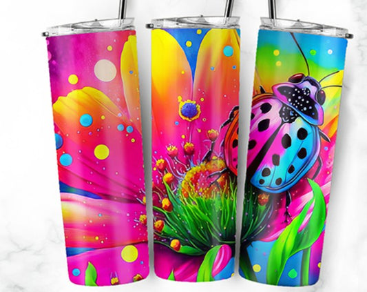20oz Stainless Steel Tumbler with lid and Straw in "Ladybug Inks" Design