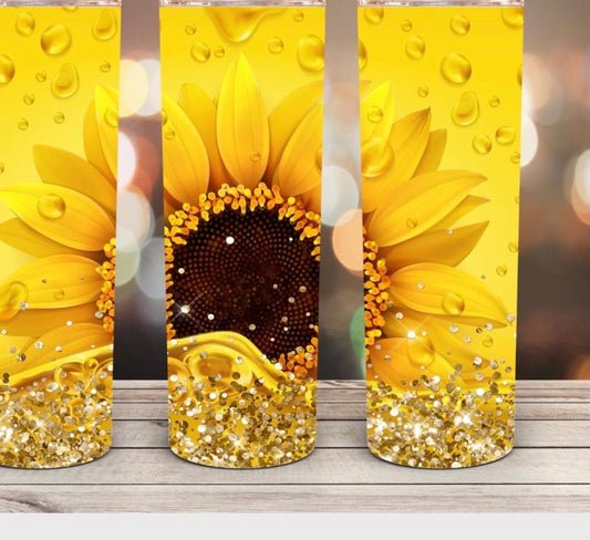 20oz Stainless Steel Tumbler with lid and Straw in "Sunflower"  Design