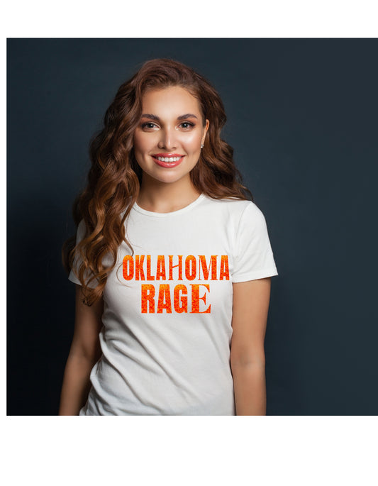 Oklahoma Rage Woman's Football Gear " Orange Glitter" sweatshirt or T-shirt