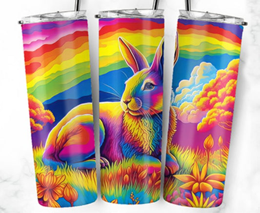 20oz Stainless Steel Tumbler with lid and Straw in "Rabbit Inks" Design