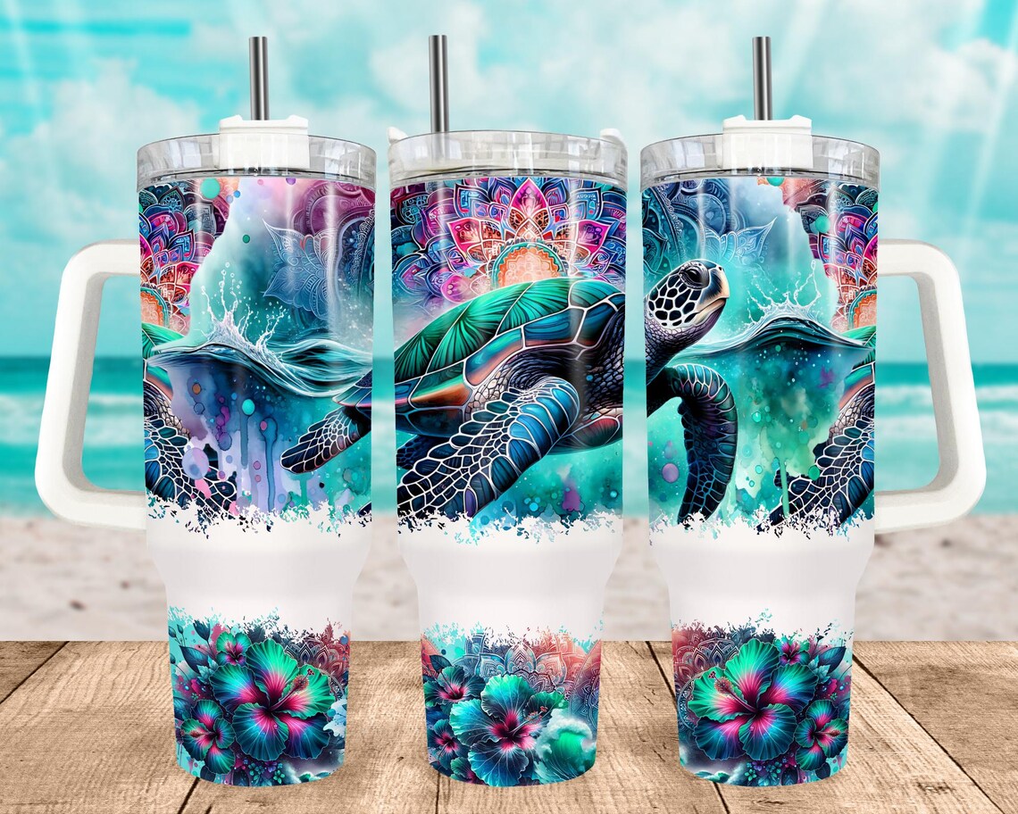 40oz Stainless Steel Tumbler with Sea Turtles