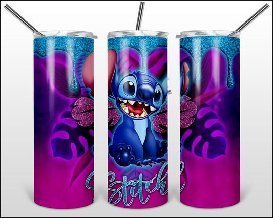 20oz Stainless Steel Tumbler with lid and Straw in "Purplestitch" Design