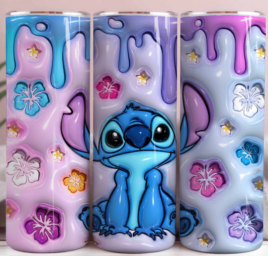 20oz Stainless Steel Tumbler with lid and Straw in "Stitch" Design