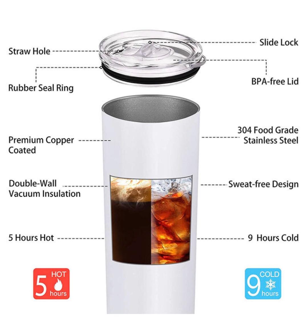 20oz Stainless Steel Tumbler with lid and Straw in "Ladybug Inks" Design