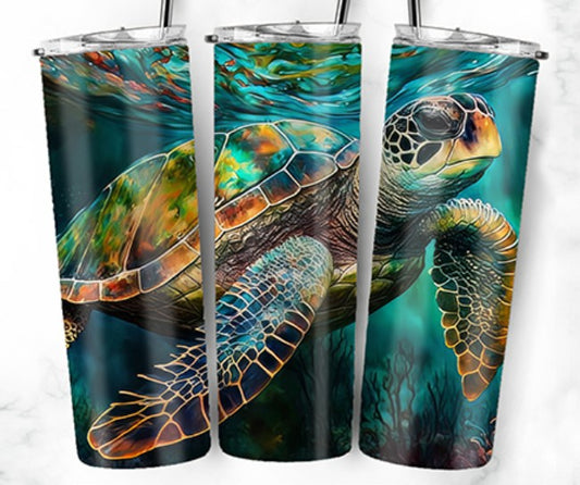 20oz Stainless Steel Tumbler with lid and Straw in "Turtle Inks" Design