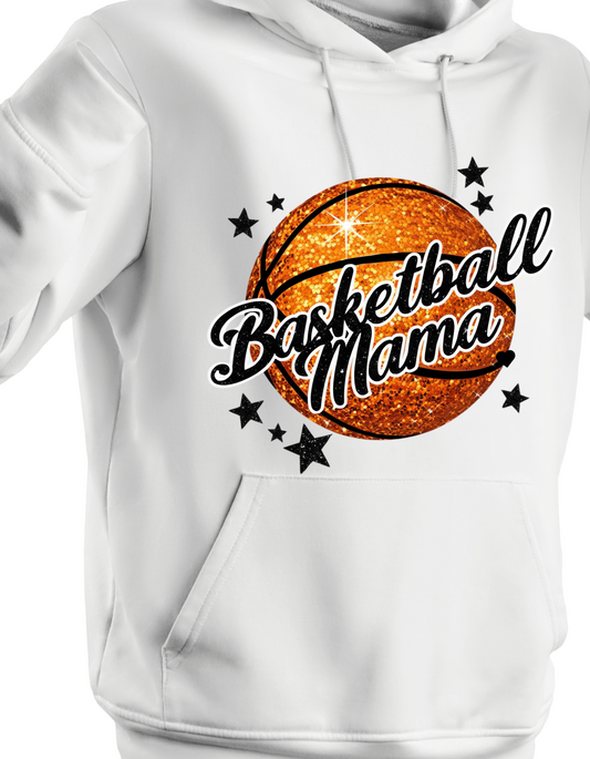 Long Sleeve gray or white hoodie - Basketball Mama - Glitter design